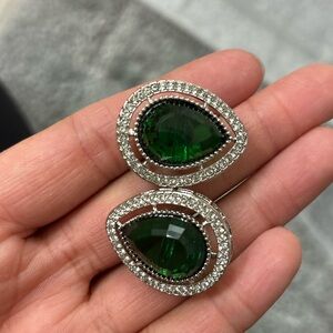 Oversized Green and Silver Teardrop studs